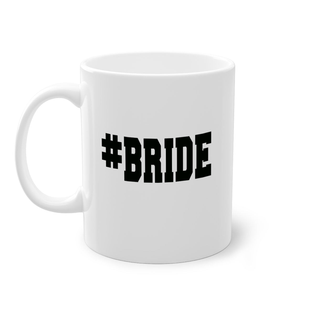 Hashtag bride 146# Mug featuring a glossy finish, colored handle, and interior, available in multiple colors.