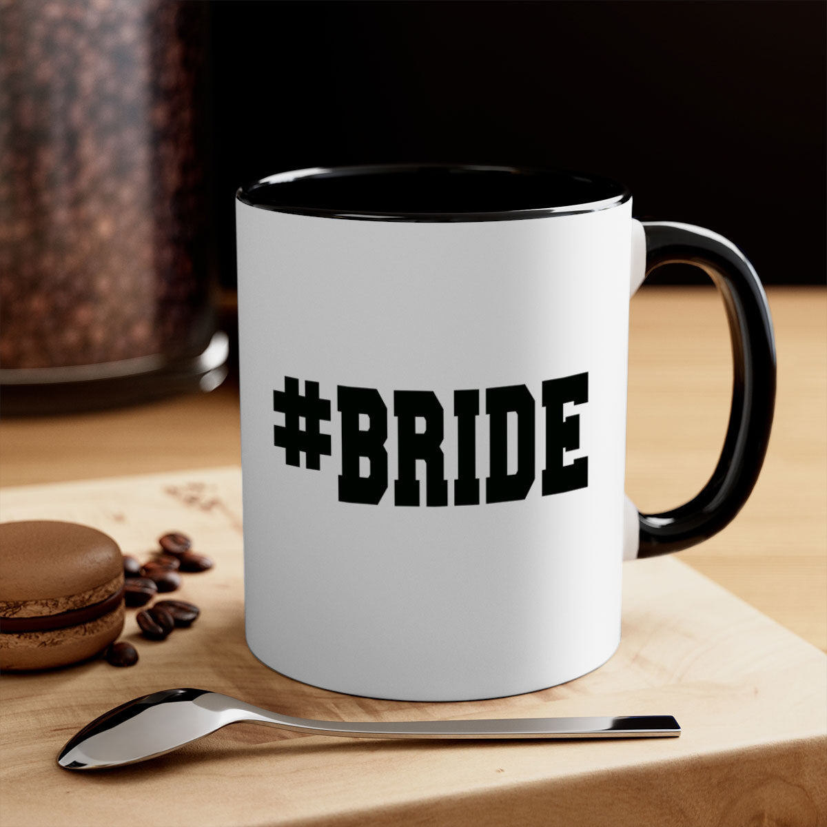 Hashtag bride 146# Mug featuring a glossy finish, colored handle, and interior, available in multiple colors.