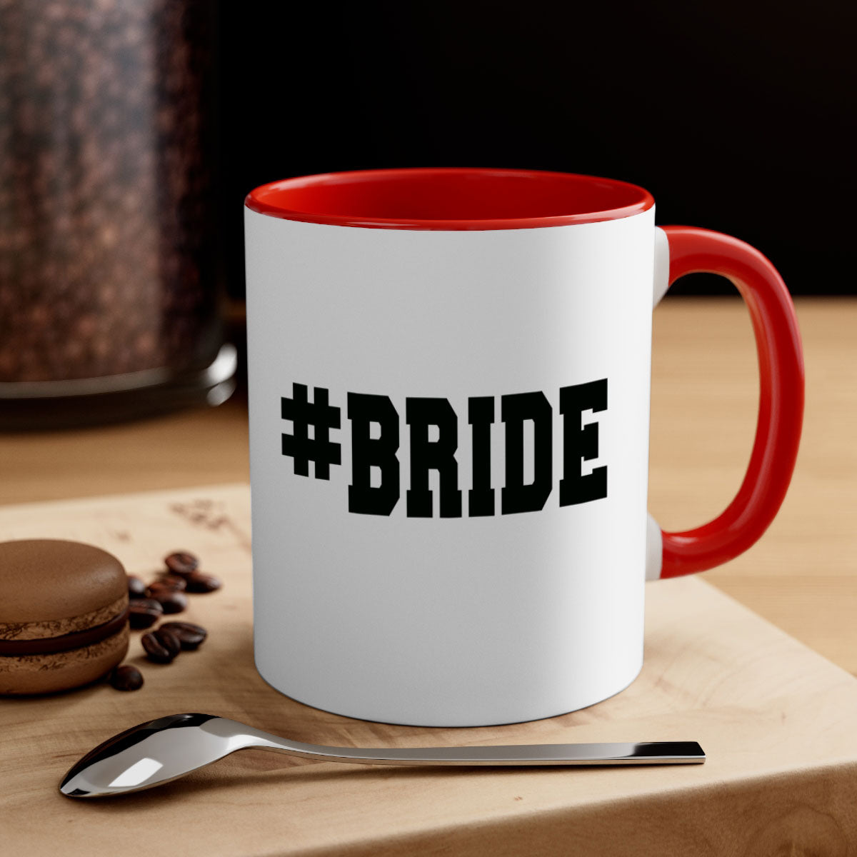 Hashtag bride 146# Mug featuring a glossy finish, colored handle, and interior, available in multiple colors.