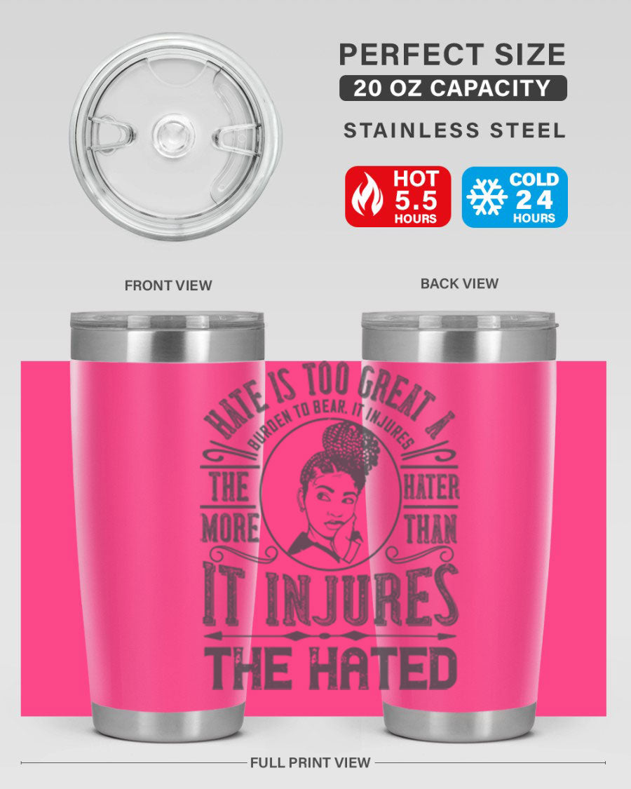 A stylish 20oz stainless steel tumbler with a motivational quote, featuring a double wall vacuum design and a drink-thru lid.