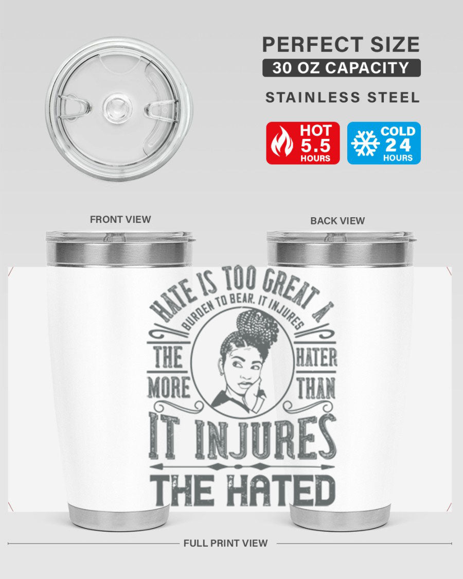 A stylish 20oz stainless steel tumbler with a motivational quote, featuring a double wall vacuum design and a drink-thru lid.