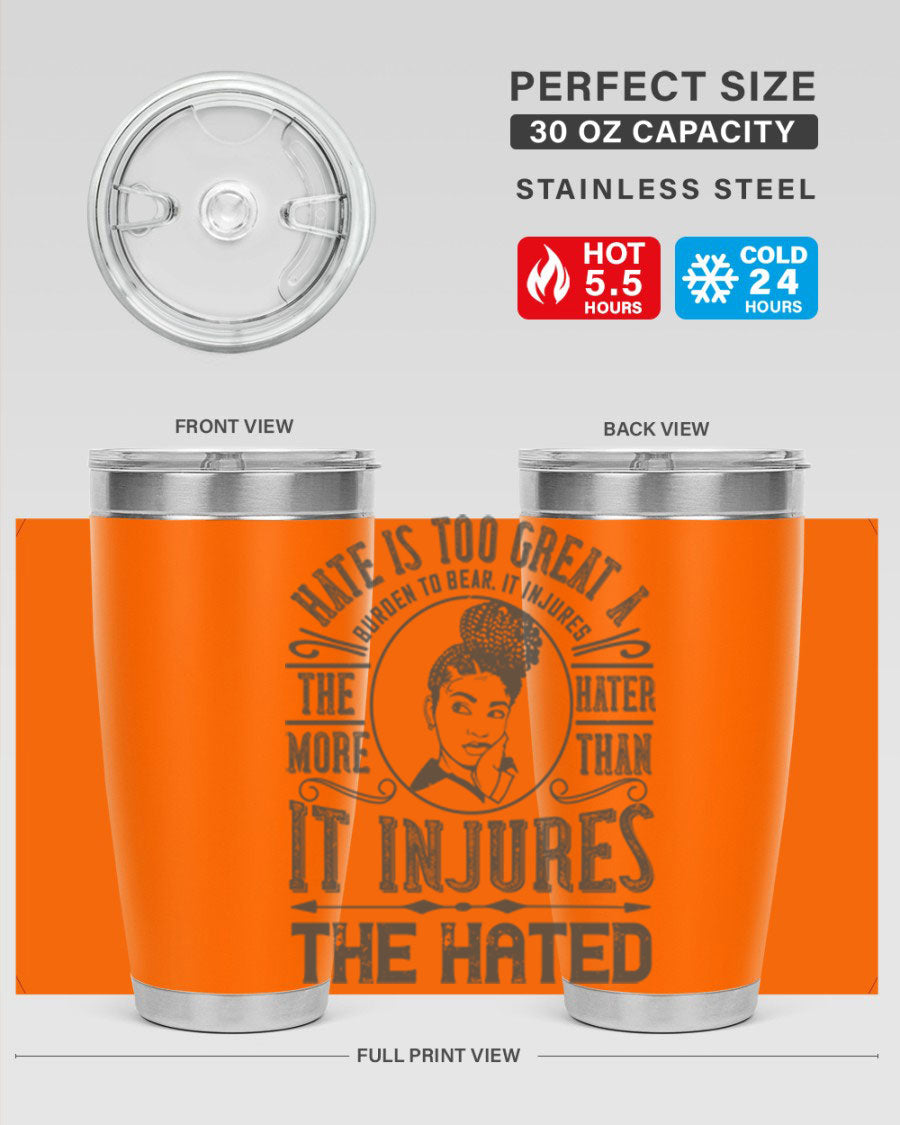 A stylish 20oz stainless steel tumbler with a motivational quote, featuring a double wall vacuum design and a drink-thru lid.