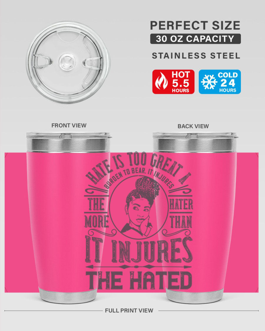 A stylish 20oz stainless steel tumbler with a motivational quote, featuring a double wall vacuum design and a drink-thru lid.