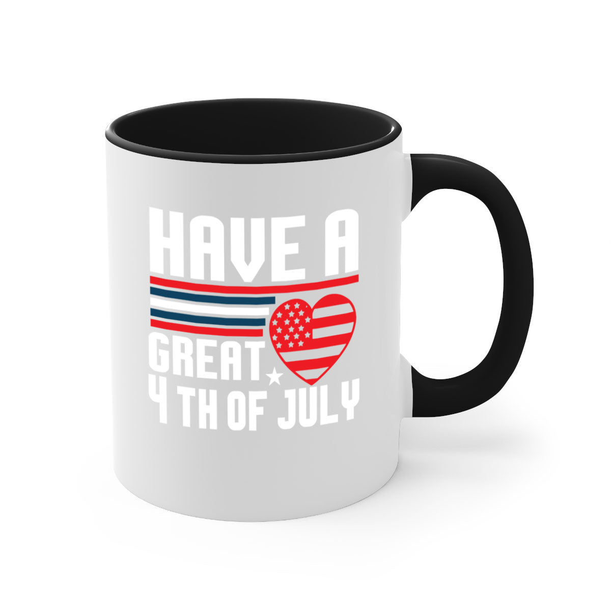 A stylish two-tone 4th of July mug with a colored handle and glossy finish, perfect for coffee or tea.