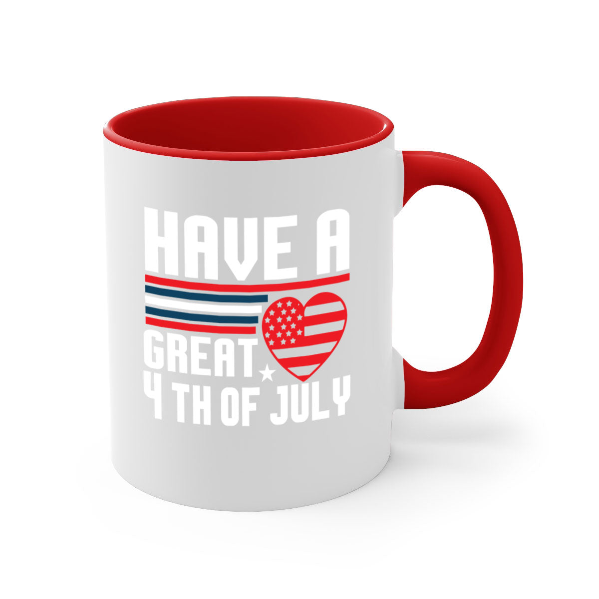 A stylish two-tone 4th of July mug with a colored handle and glossy finish, perfect for coffee or tea.