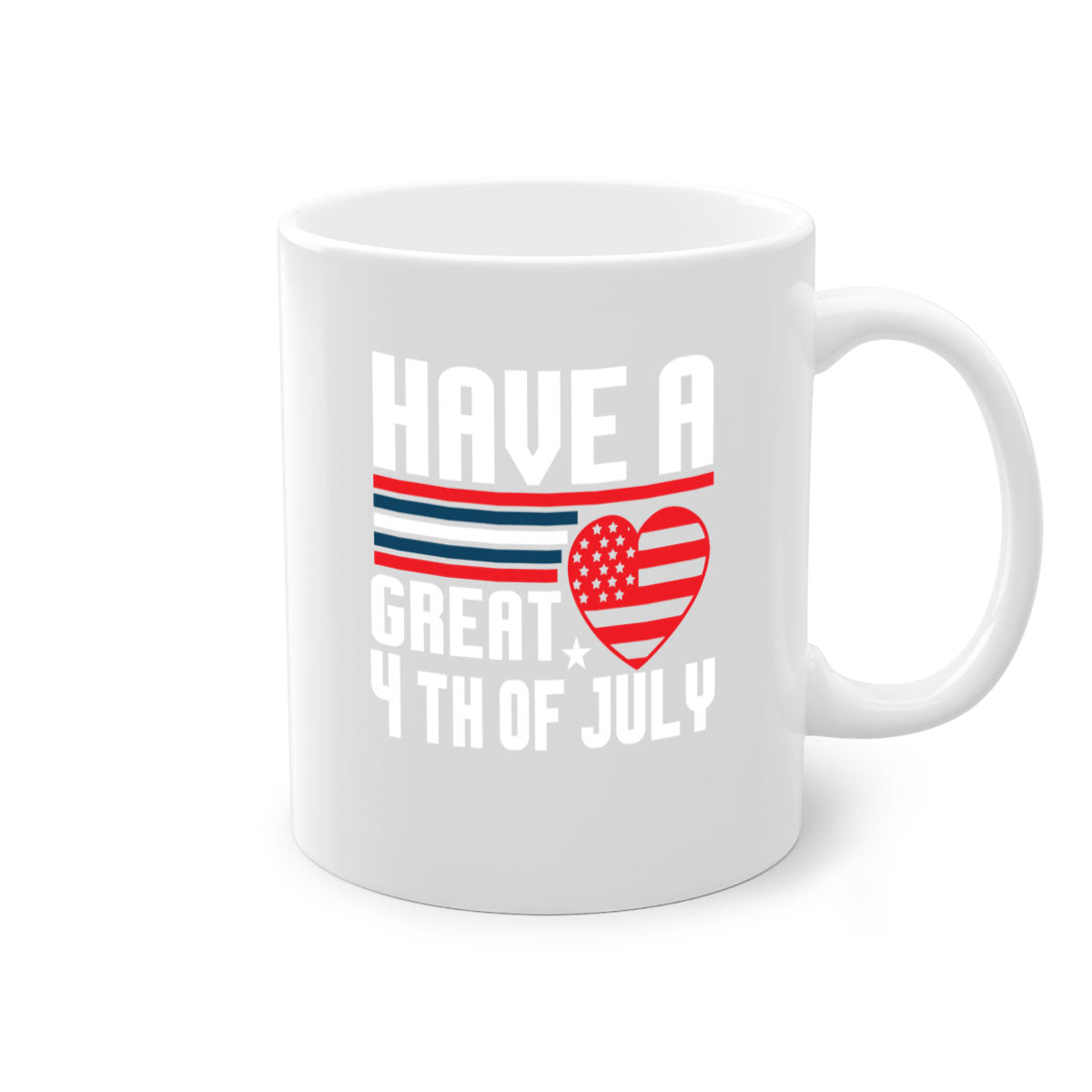 A stylish two-tone 4th of July mug with a colored handle and glossy finish, perfect for coffee or tea.