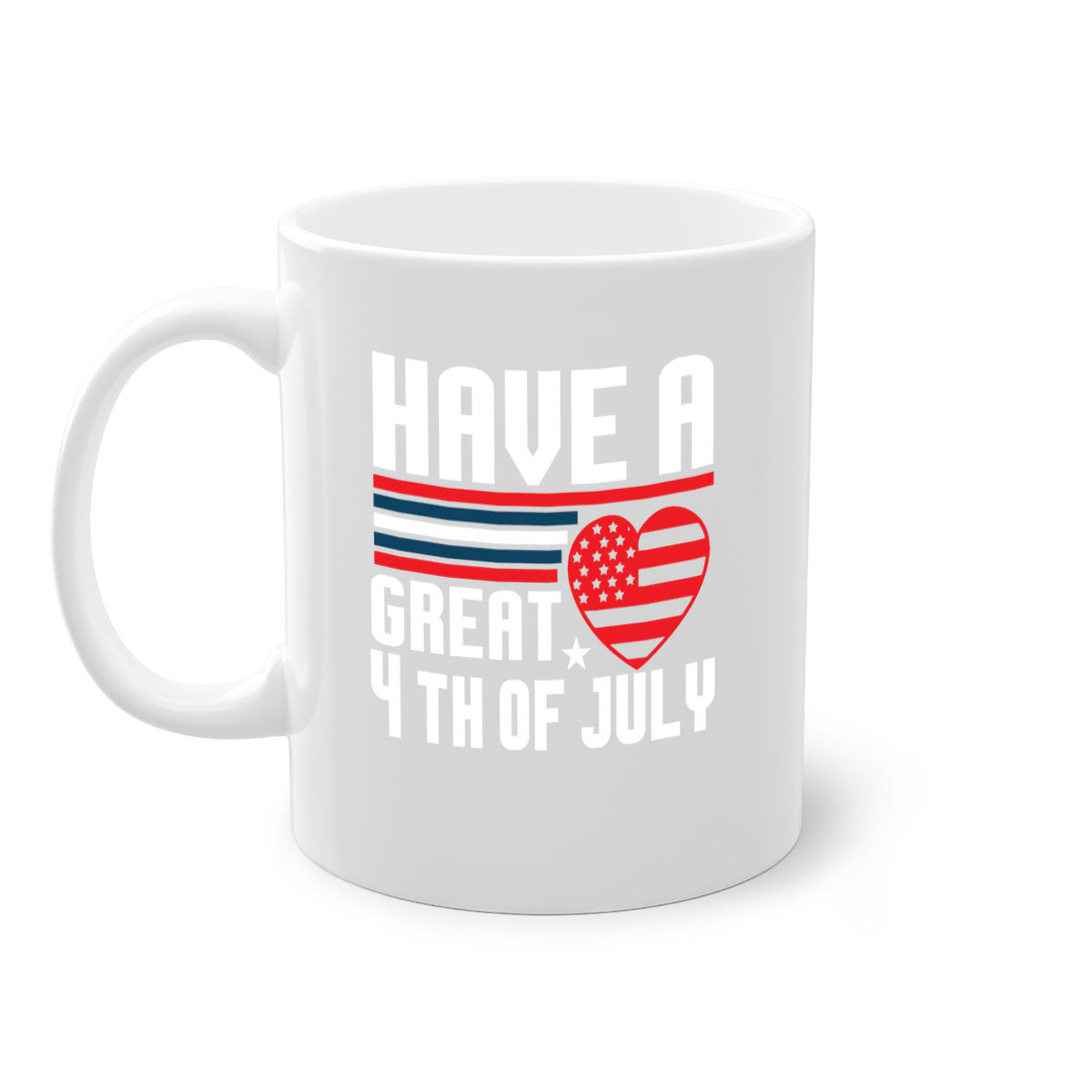 A stylish two-tone 4th of July mug with a colored handle and glossy finish, perfect for coffee or tea.