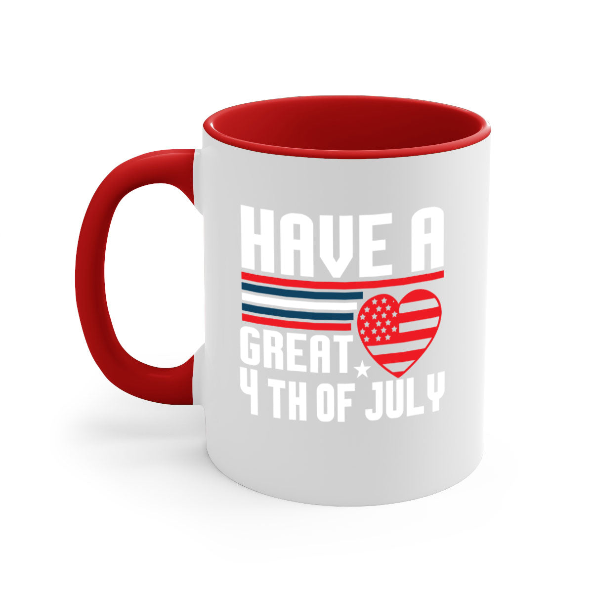 A stylish two-tone 4th of July mug with a colored handle and glossy finish, perfect for coffee or tea.