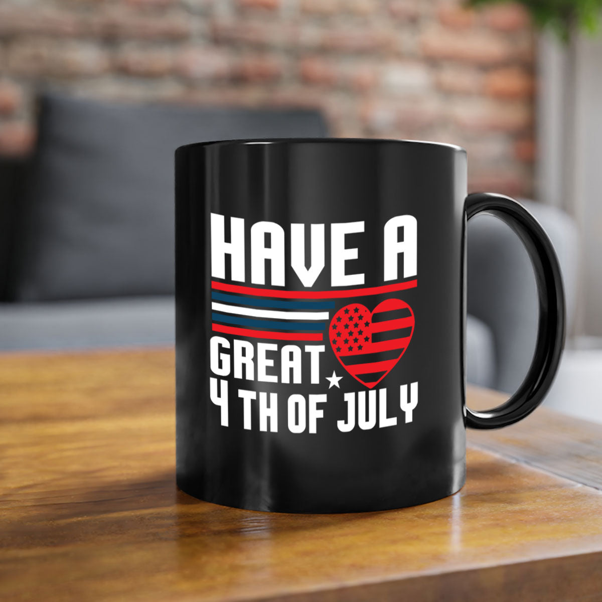 A stylish two-tone 4th of July mug with a colored handle and glossy finish, perfect for coffee or tea.