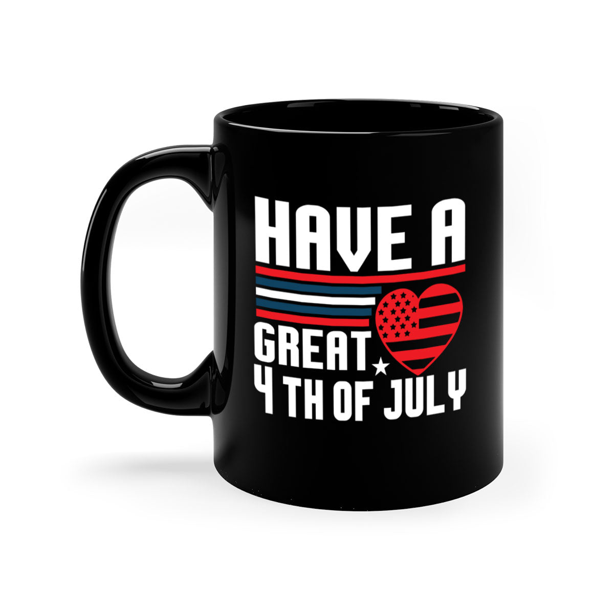 A stylish two-tone 4th of July mug with a colored handle and glossy finish, perfect for coffee or tea.
