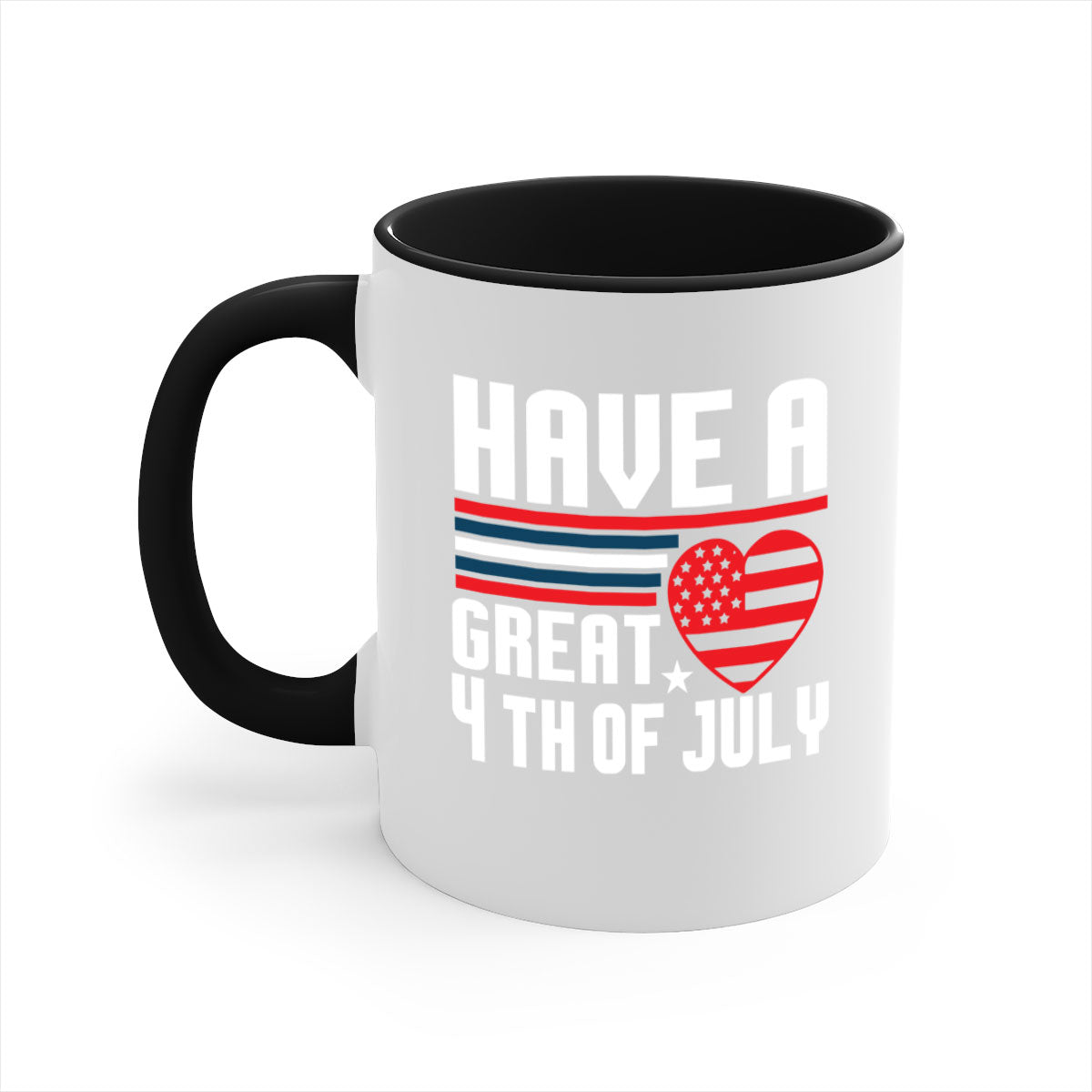 A stylish two-tone 4th of July mug with a colored handle and glossy finish, perfect for coffee or tea.