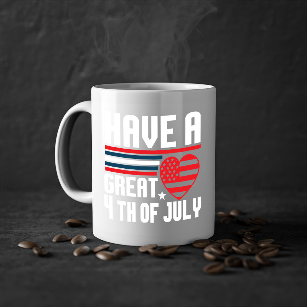 A stylish two-tone 4th of July mug with a colored handle and glossy finish, perfect for coffee or tea.