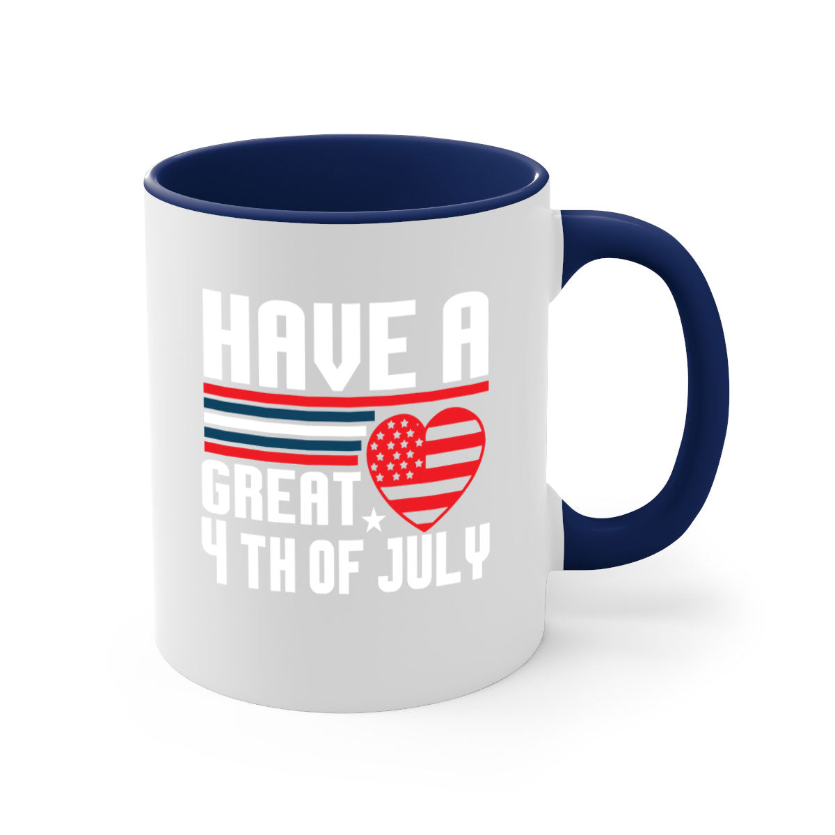 A stylish two-tone 4th of July mug with a colored handle and glossy finish, perfect for coffee or tea.