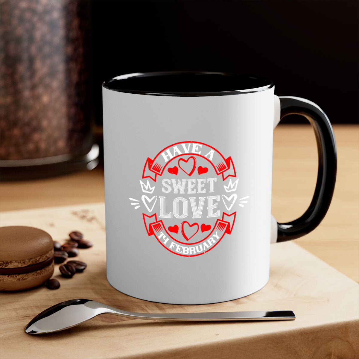 Have a Sweet Love February Mug with two-tone design, colored handle, and glossy finish, perfect for Valentine's Day.