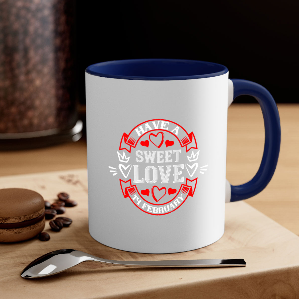 Have a Sweet Love February Mug with two-tone design, colored handle, and glossy finish, perfect for Valentine's Day.
