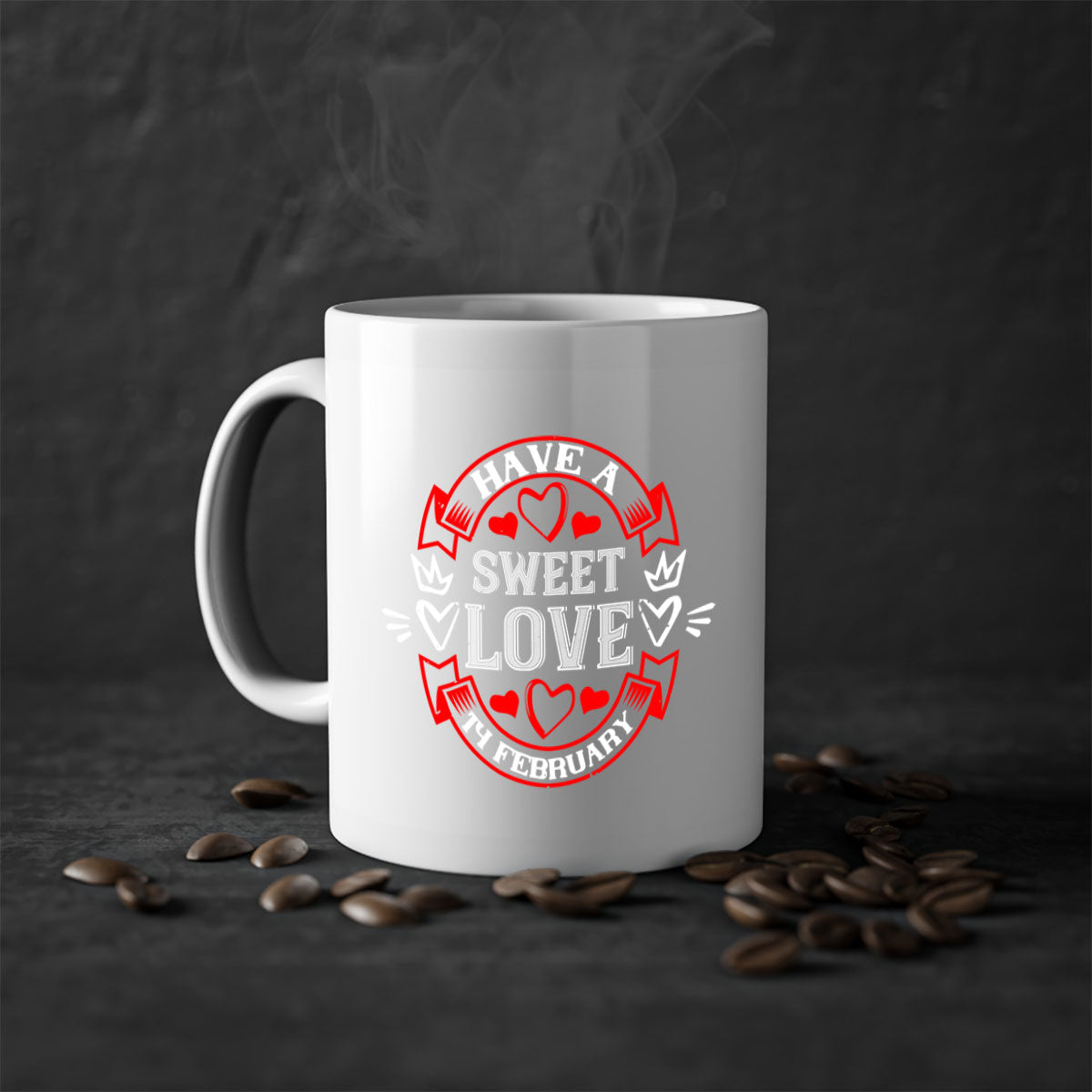 Have a Sweet Love February Mug with two-tone design, colored handle, and glossy finish, perfect for Valentine's Day.