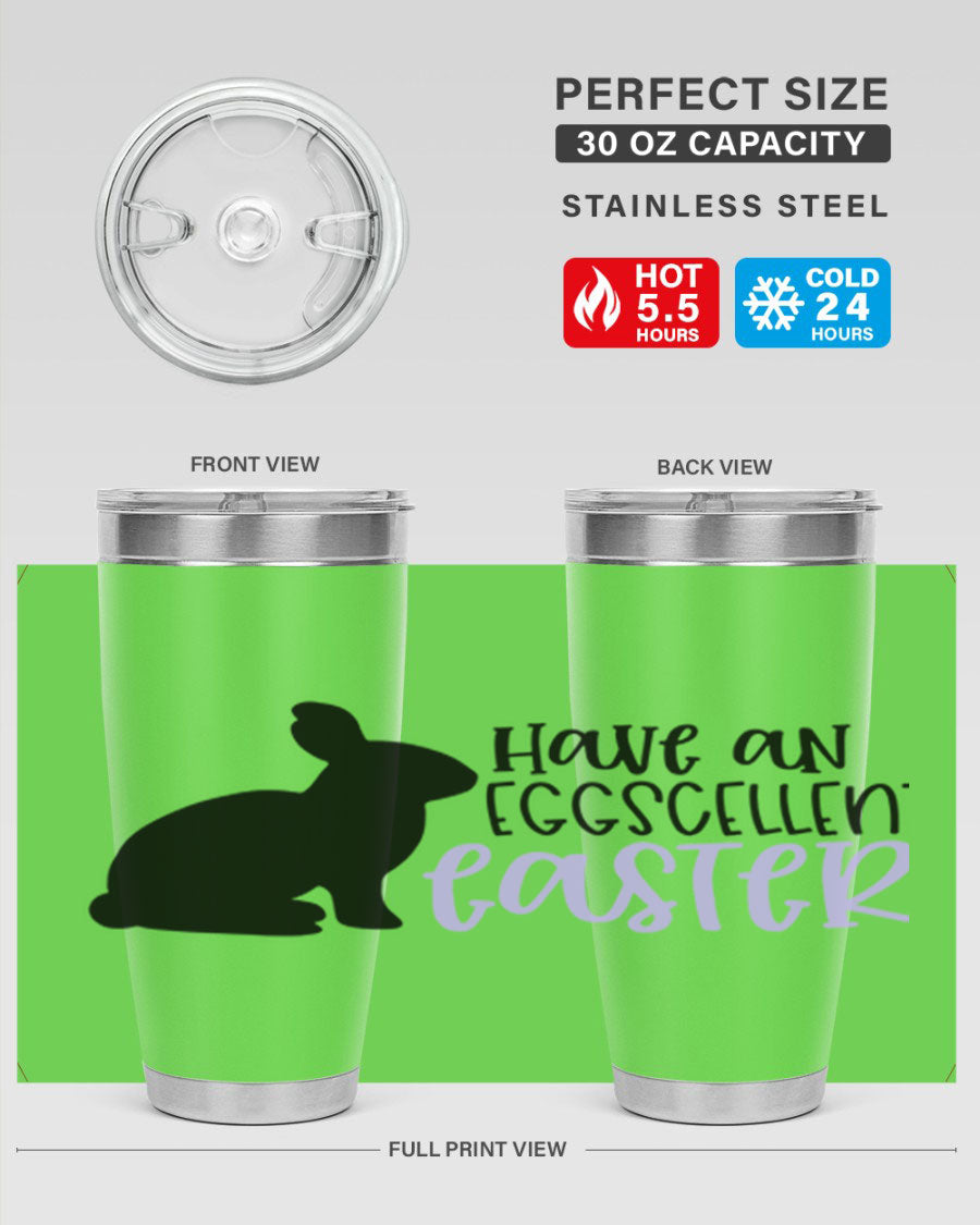 A colorful 'Have an Eggscellent Easter' 20oz tumbler made of stainless steel, featuring a festive design perfect for Easter celebrations.