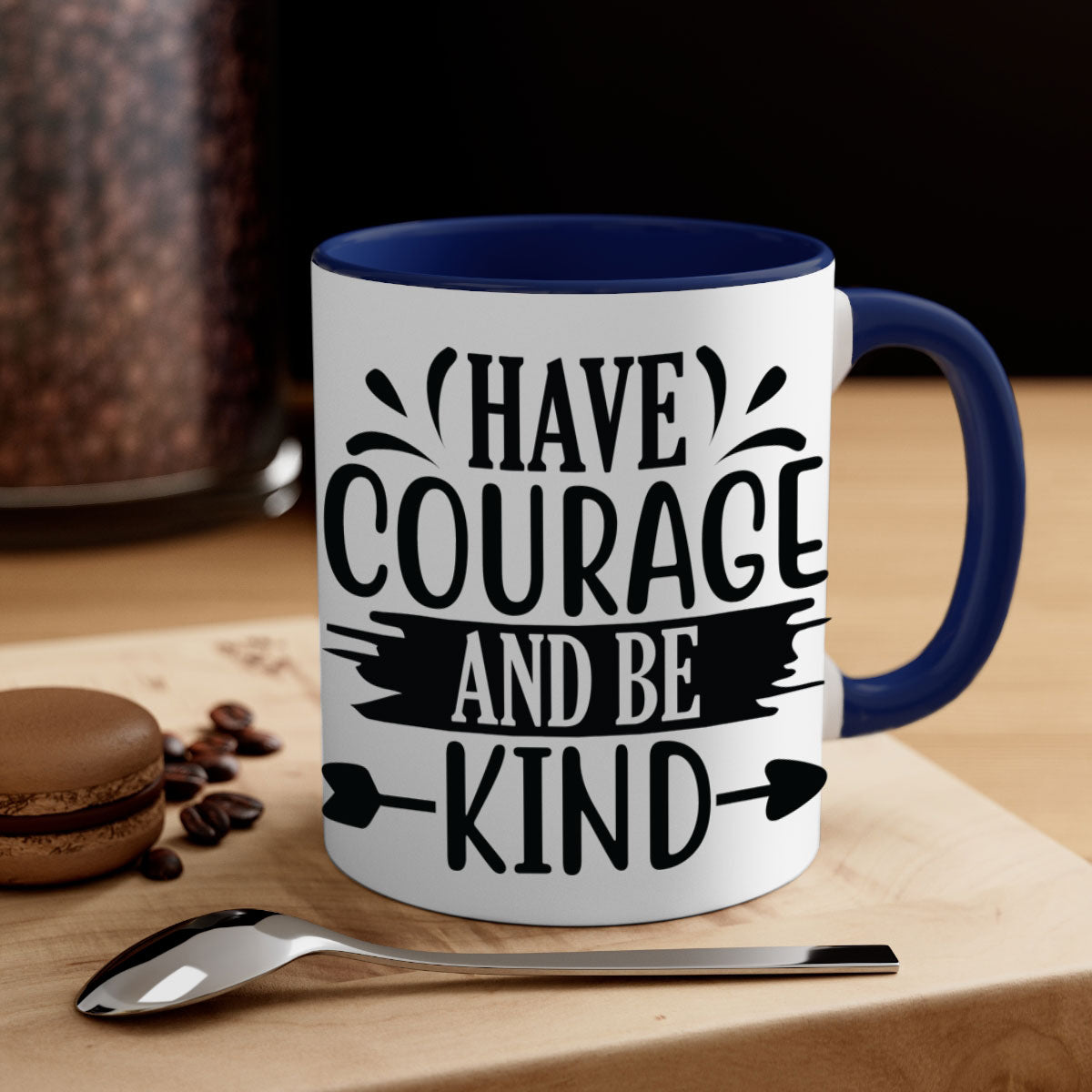 Have Courage and Be Kind Mug with colorful handle and glossy finish, available in multiple colors and sizes.