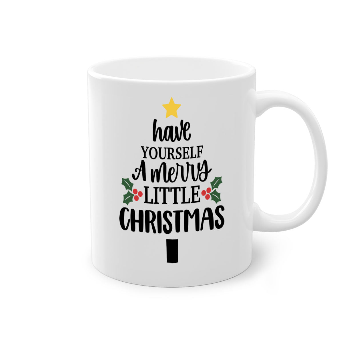 A festive two-tone Christmas mug with a colored handle and glossy finish, perfect for coffee or tea.