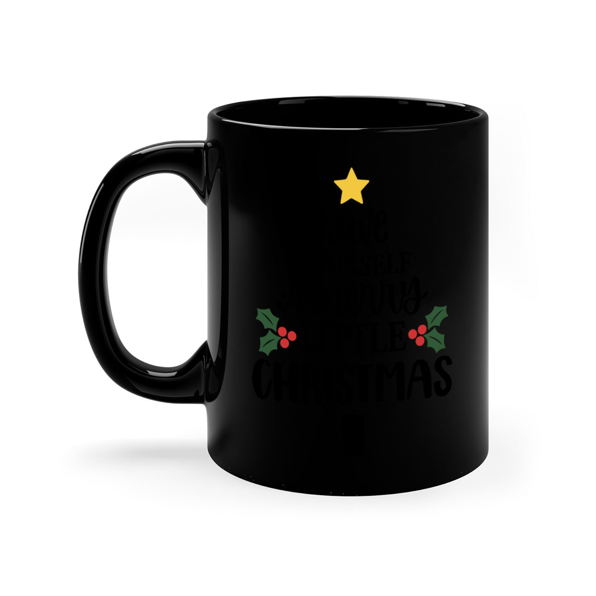 A festive two-tone Christmas mug with a colored handle and glossy finish, perfect for coffee or tea.