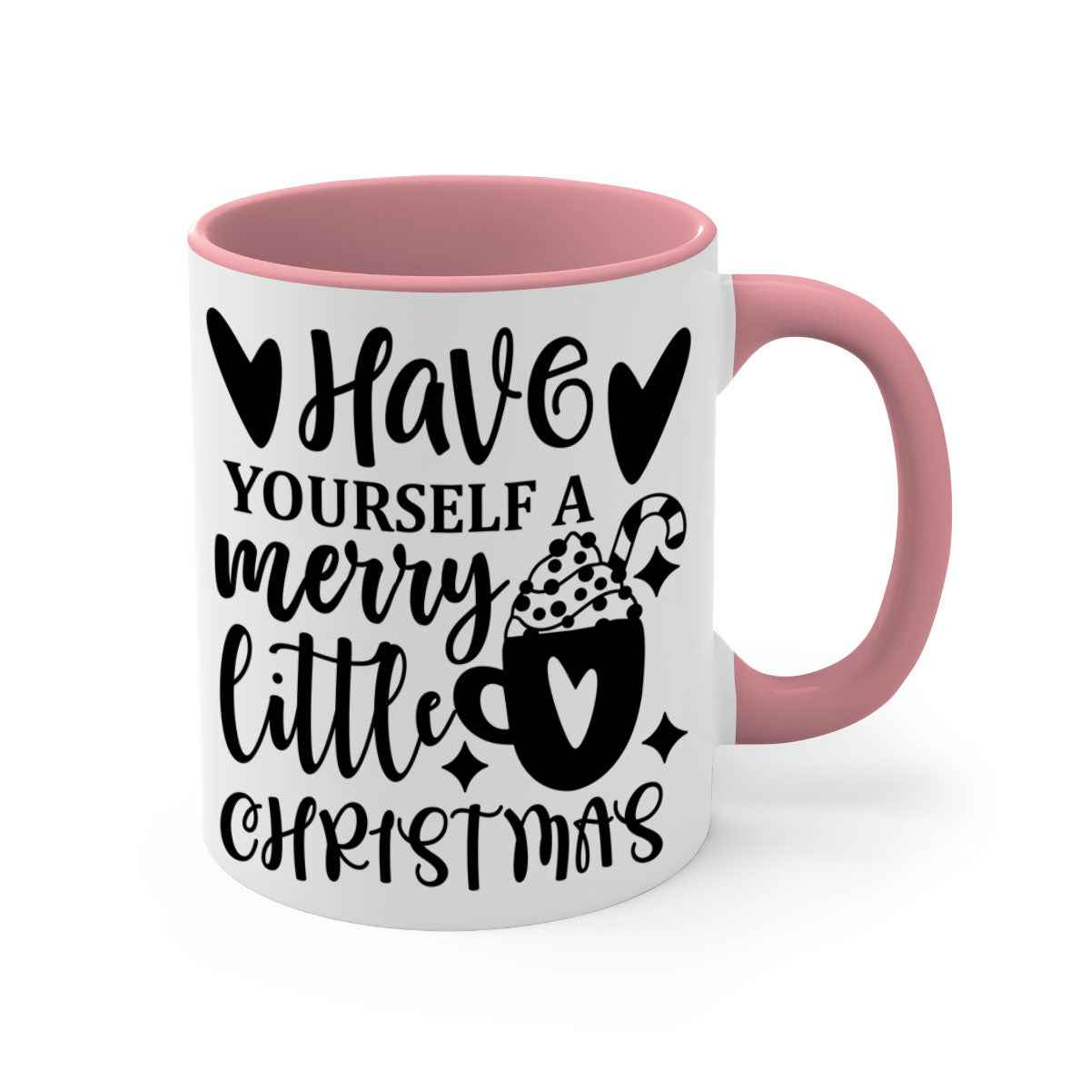 A festive two-tone Christmas mug with a colored handle and glossy finish, perfect for holiday beverages.