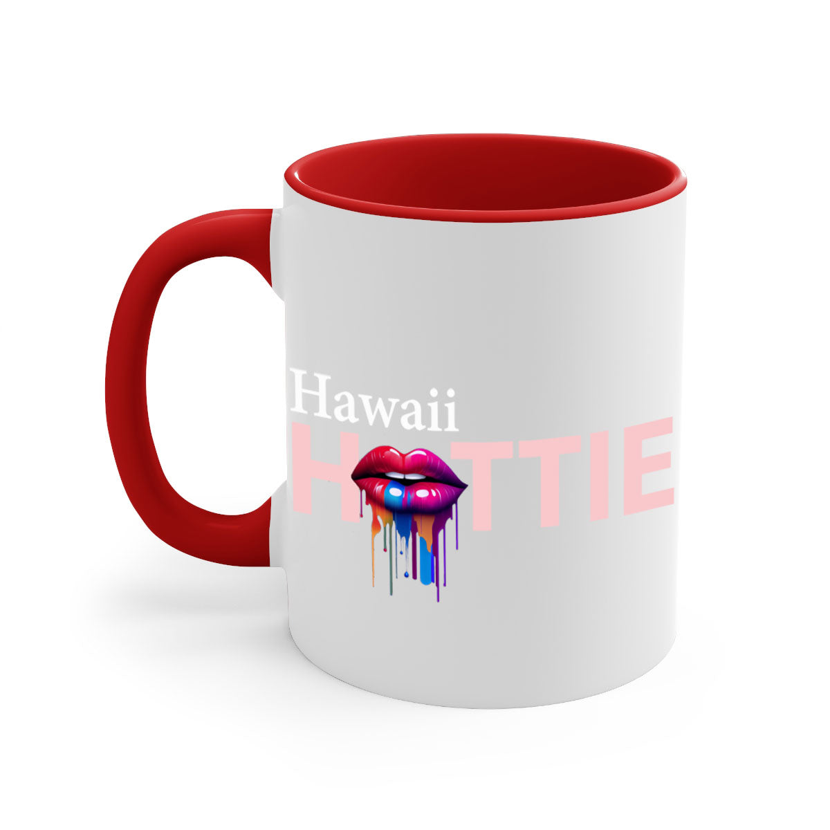 Hawaii Hottie Mug with dripping lips design, featuring a glossy finish and colored handle.