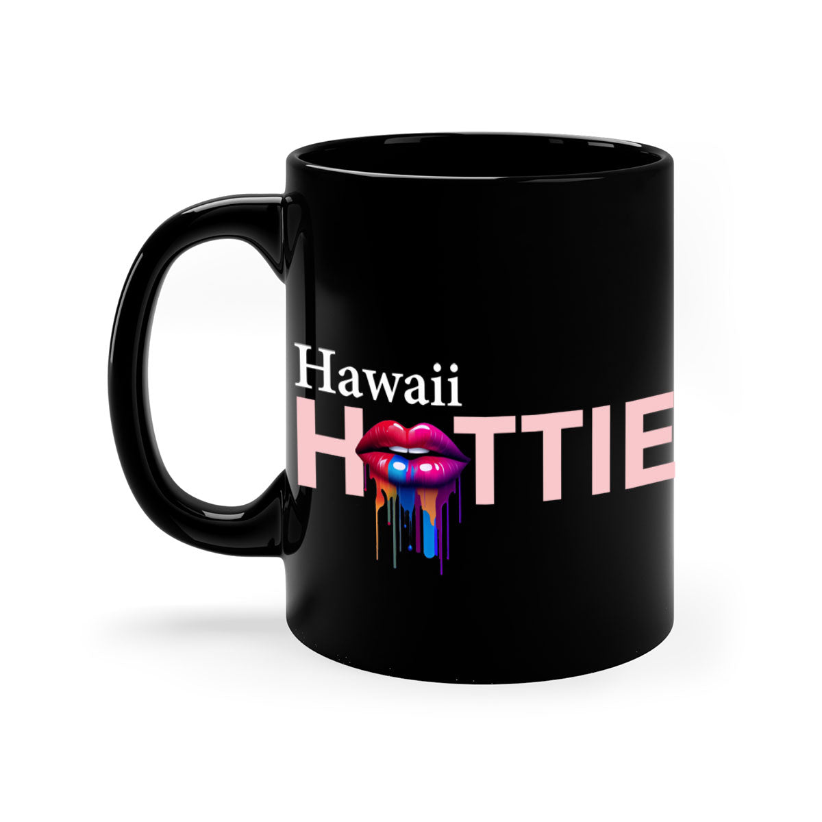 Hawaii Hottie Mug with dripping lips design, featuring a glossy finish and colored handle.