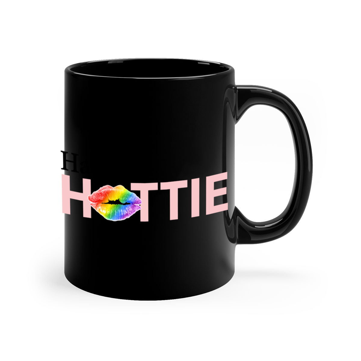 Hawaii Hottie mug featuring rainbow lips design with colorful handle and glossy finish, available in two sizes.