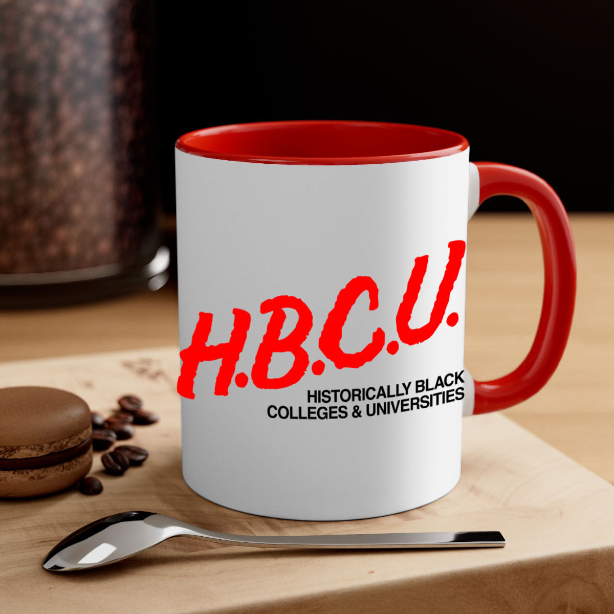 HBCU Dare 140# Mug featuring a glossy finish, colored handle, and interior, available in multiple colors and sizes.