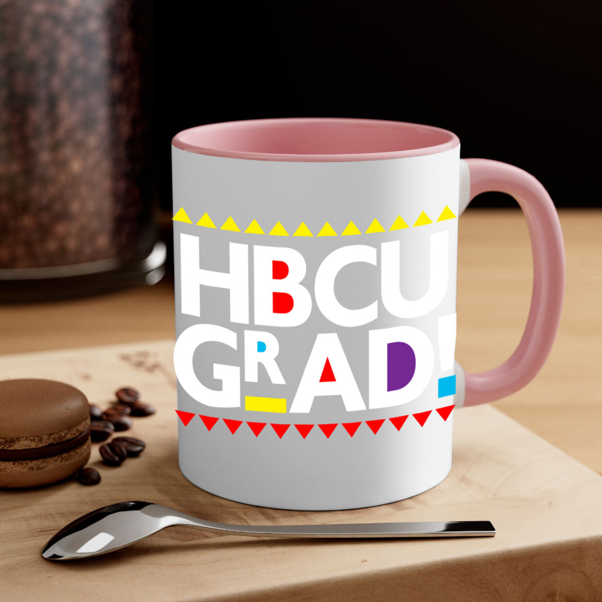 HBCU Grad 134# Mug featuring a glossy finish with a colored handle and interior, available in multiple colors.