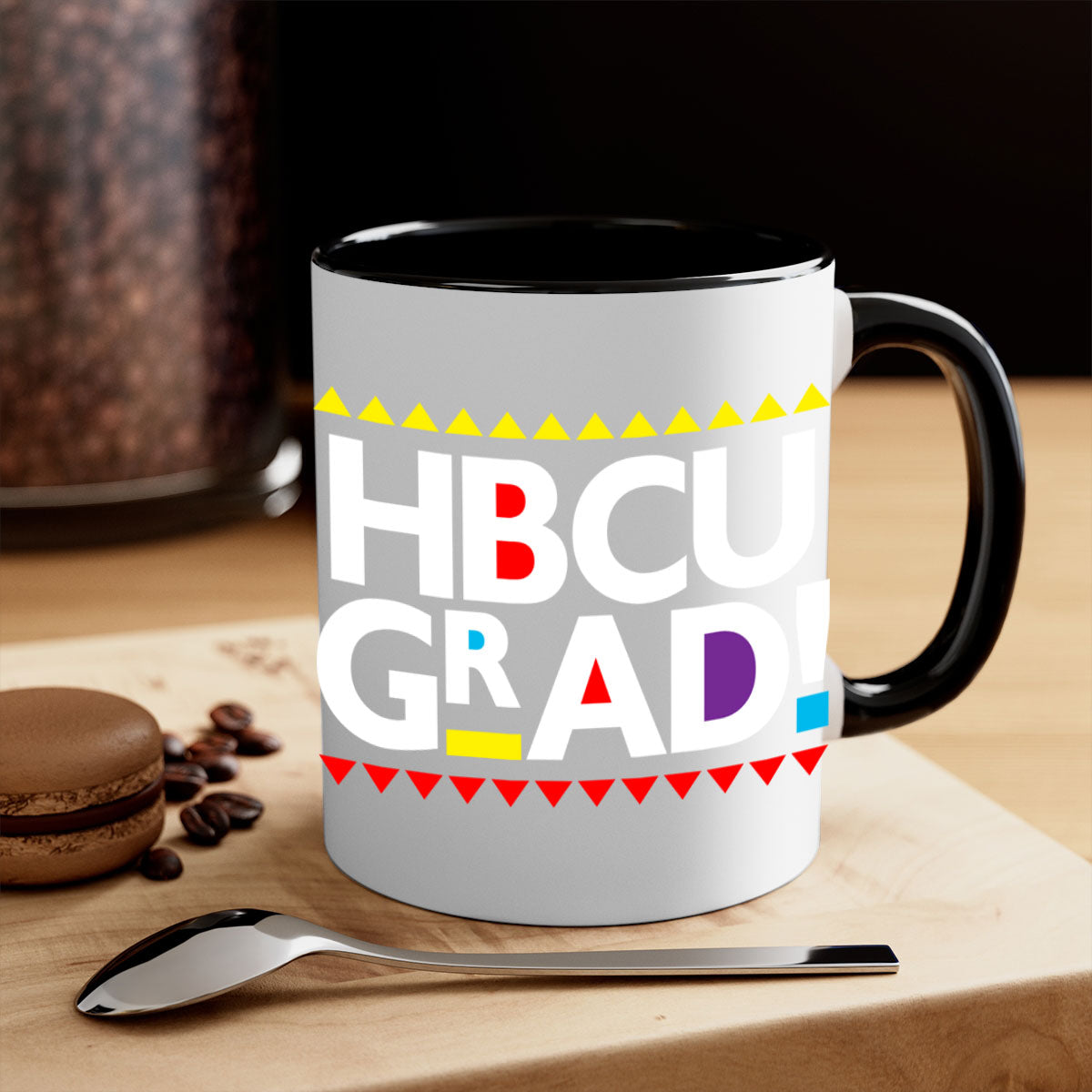 HBCU Grad 134# Mug featuring a glossy finish with a colored handle and interior, available in multiple colors.