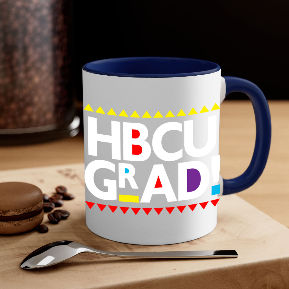 HBCU Grad 134# Mug featuring a glossy finish with a colored handle and interior, available in multiple colors.