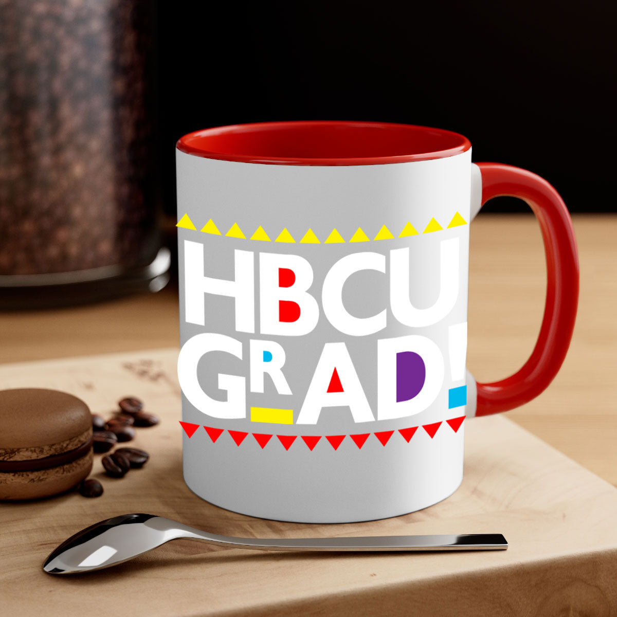 HBCU Grad 134# Mug featuring a glossy finish with a colored handle and interior, available in multiple colors.
