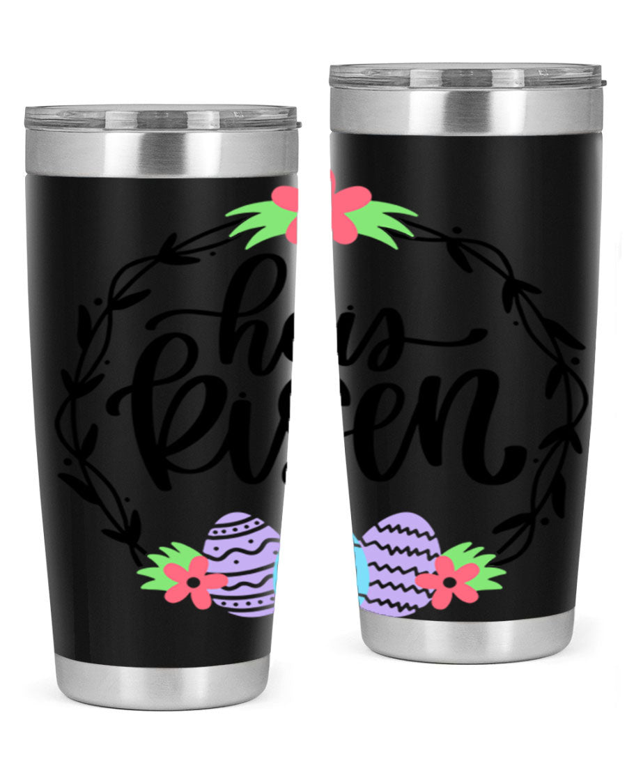 He is Risen 20oz tumbler featuring double wall vacuum stainless steel design with a drink-thru lid, perfect for hot and cold beverages.