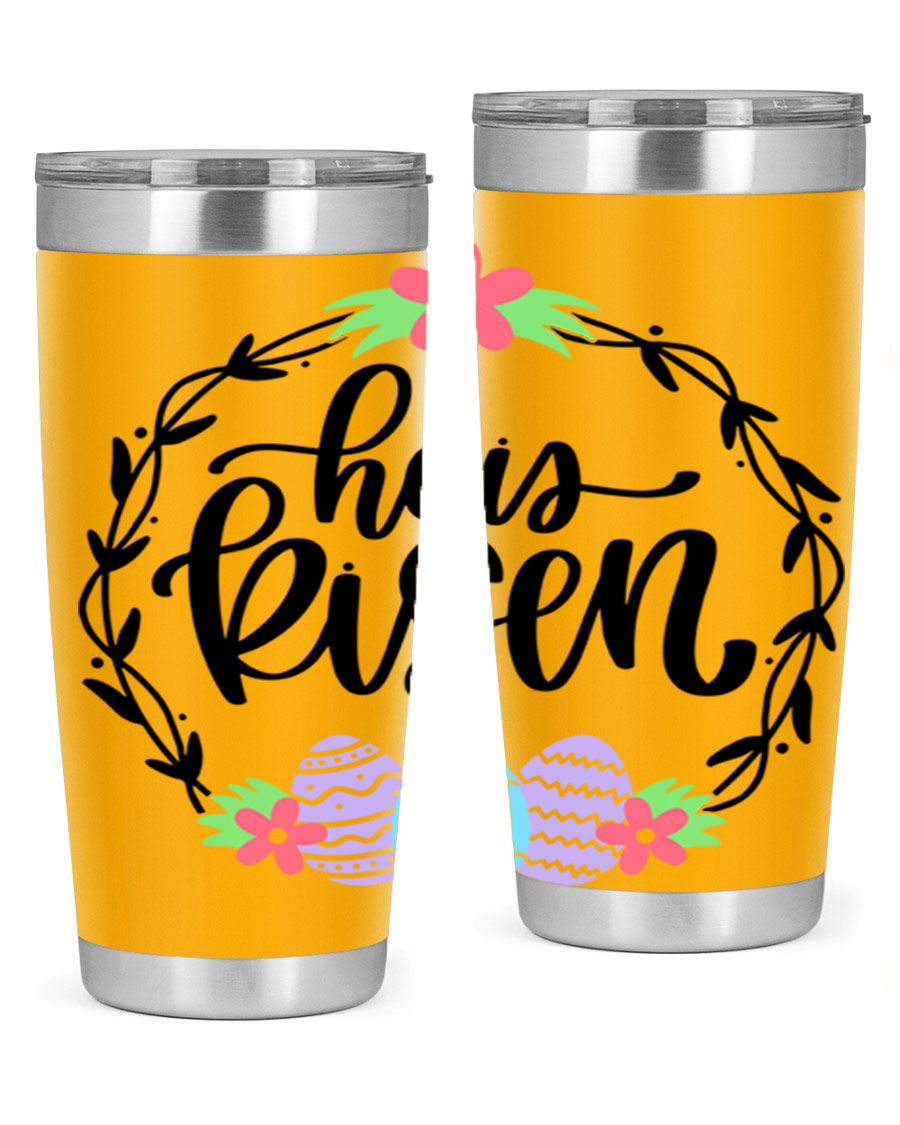 He is Risen 20oz tumbler featuring double wall vacuum stainless steel design with a drink-thru lid, perfect for hot and cold beverages.