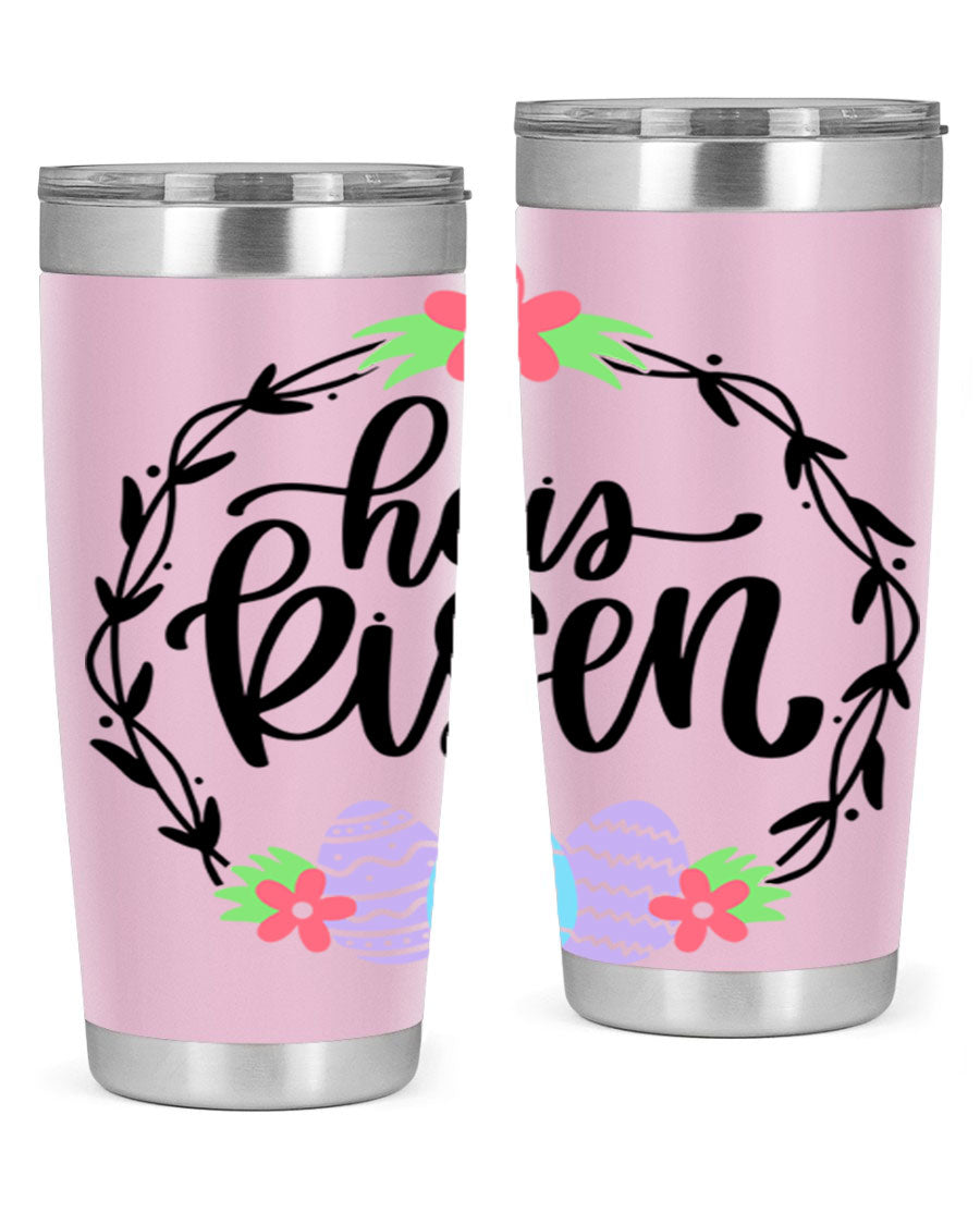 He is Risen 20oz tumbler featuring double wall vacuum stainless steel design with a drink-thru lid, perfect for hot and cold beverages.