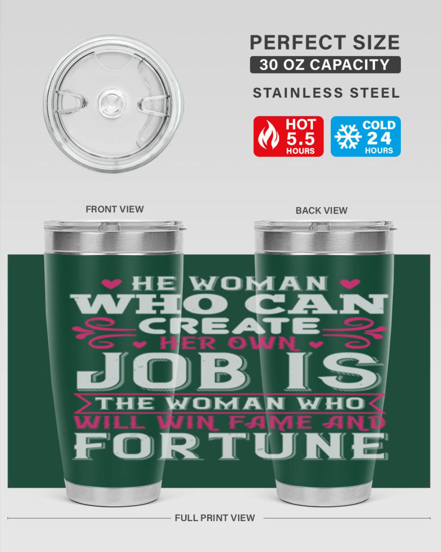 A stylish 20oz stainless steel tumbler with a motivational quote, featuring a double wall vacuum design and a drink-thru lid.