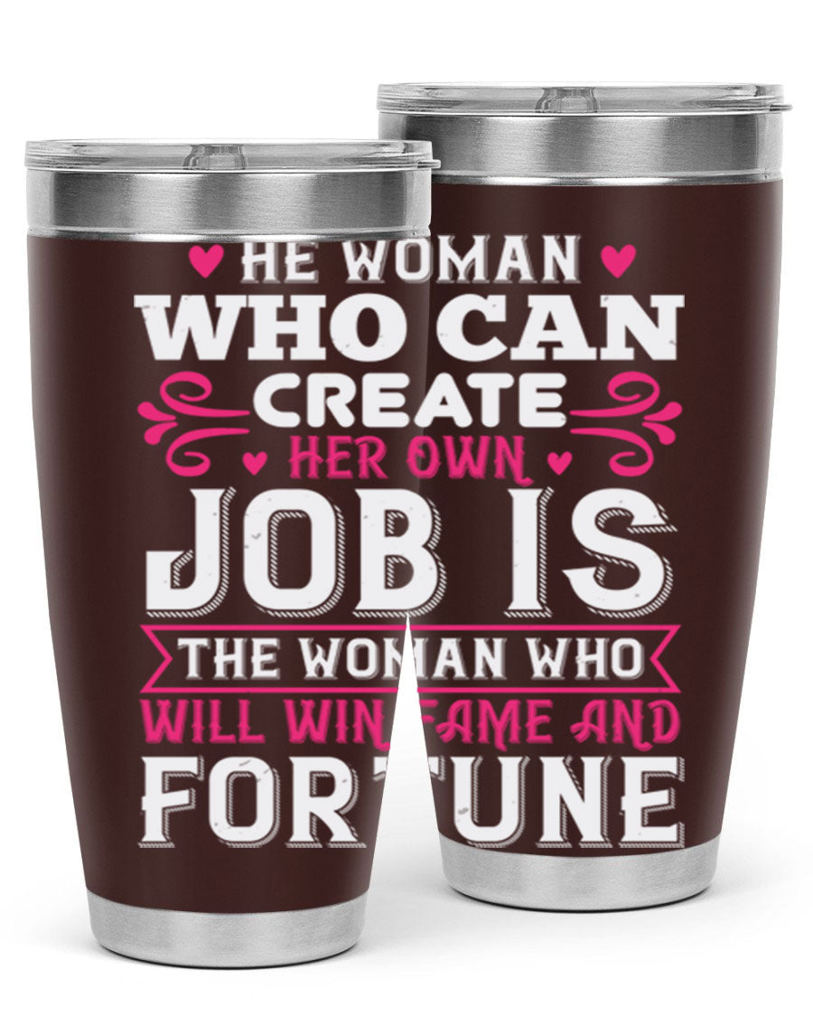 A stylish 20oz stainless steel tumbler with a motivational quote, featuring a double wall vacuum design and a drink-thru lid.