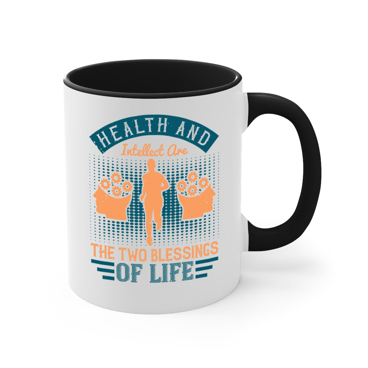 Health and Intellect Style 36# Mug with colorful handle and glossy finish, available in multiple sizes.