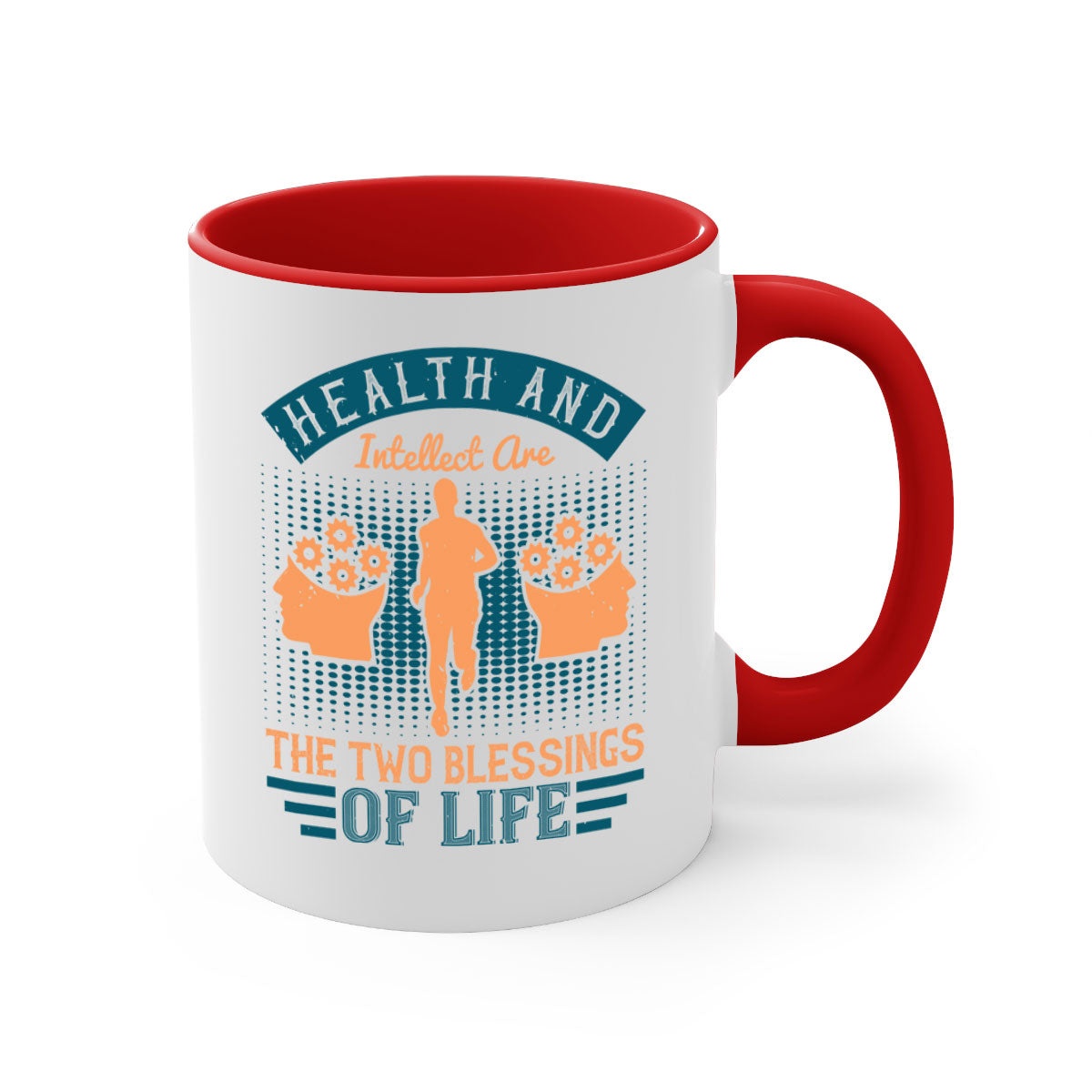 Health and Intellect Style 36# Mug with colorful handle and glossy finish, available in multiple sizes.