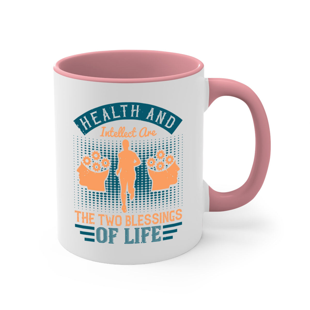 Health and Intellect Style 36# Mug with colorful handle and glossy finish, available in multiple sizes.