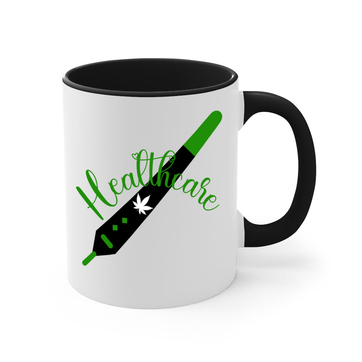 Health care weed 104# Mug featuring a glossy finish, colorful handle, and interior, available in two sizes.