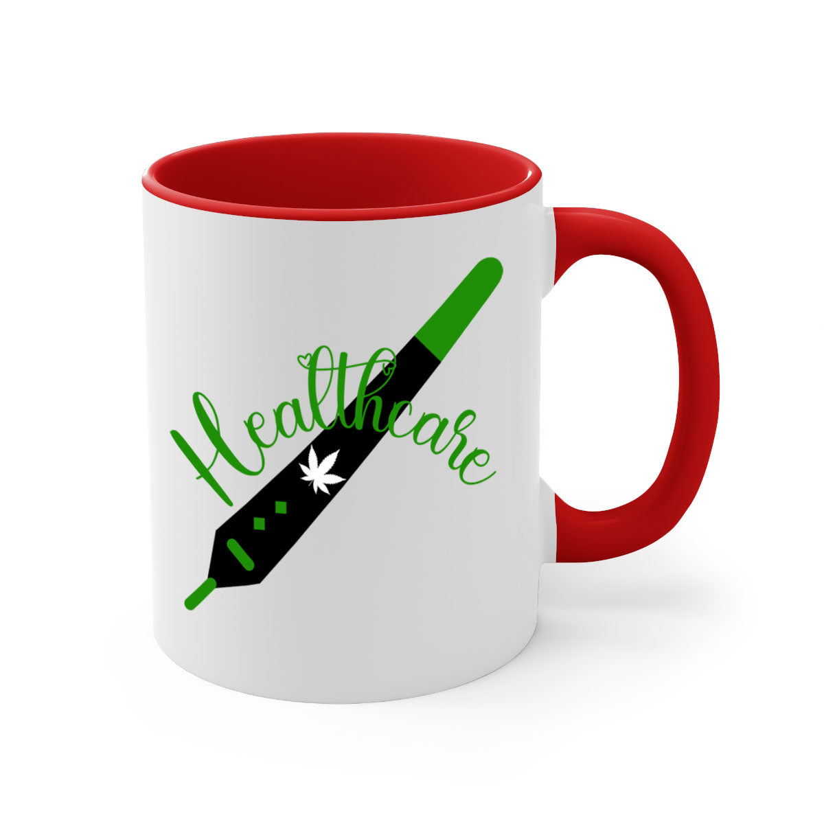 Health care weed 104# Mug featuring a glossy finish, colorful handle, and interior, available in two sizes.
