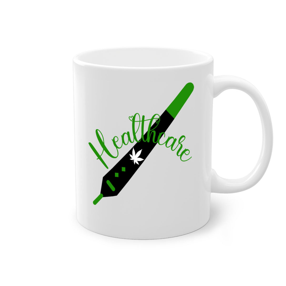 Health care weed 104# Mug featuring a glossy finish, colorful handle, and interior, available in two sizes.