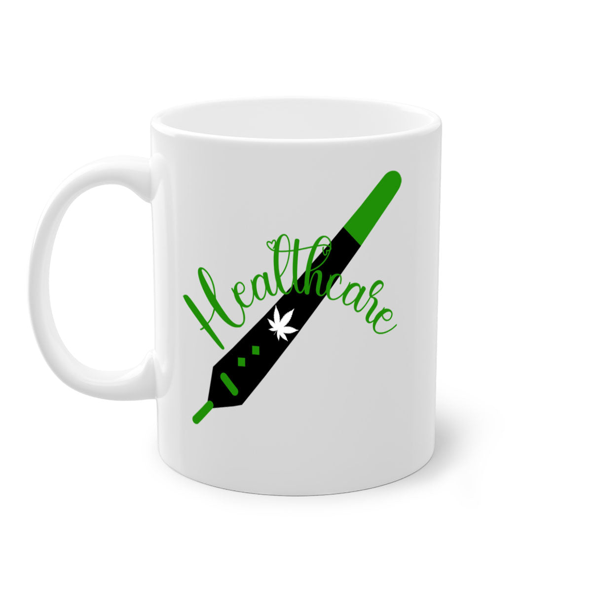 Health care weed 104# Mug featuring a glossy finish, colorful handle, and interior, available in two sizes.