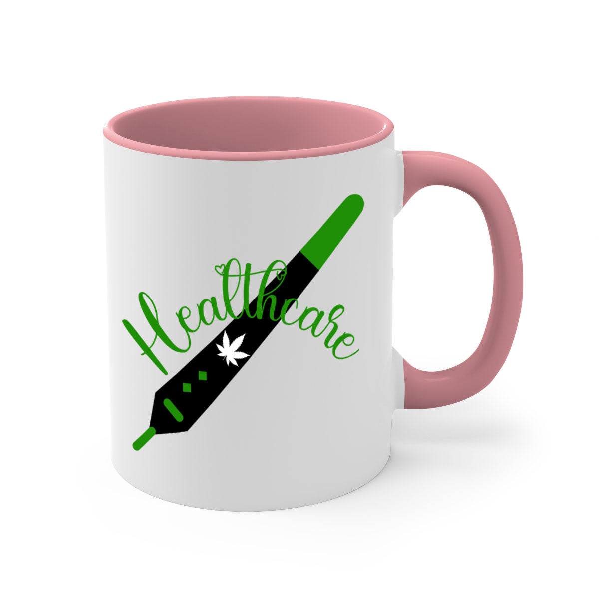 Health care weed 104# Mug featuring a glossy finish, colorful handle, and interior, available in two sizes.