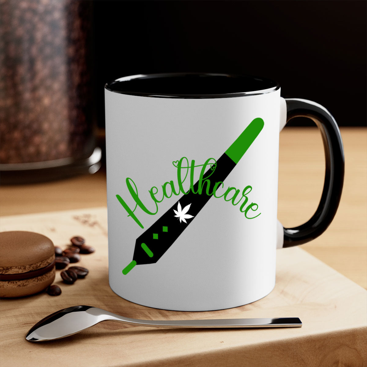 Health care weed 104# Mug featuring a glossy finish, colorful handle, and interior, available in two sizes.