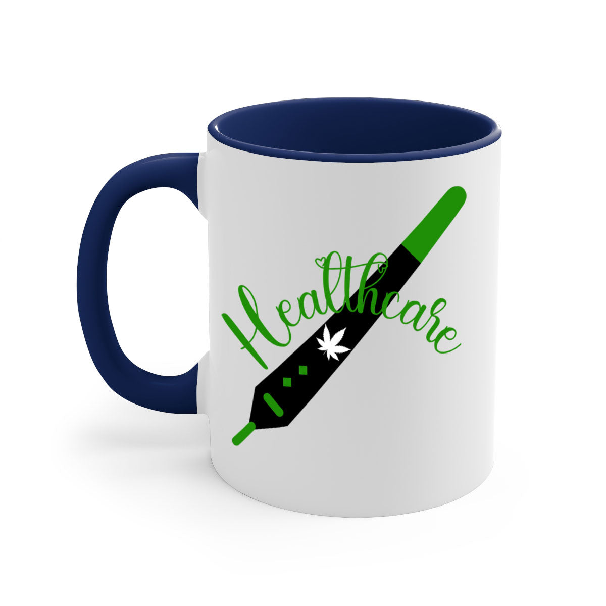 Health care weed 104# Mug featuring a glossy finish, colorful handle, and interior, available in two sizes.