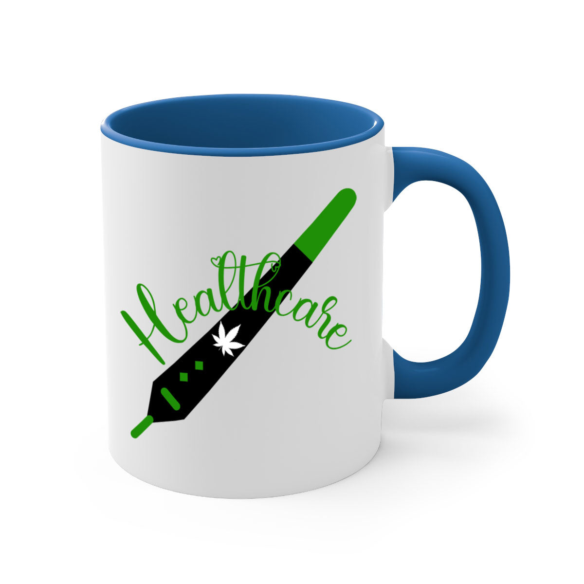 Health care weed 104# Mug featuring a glossy finish, colorful handle, and interior, available in two sizes.