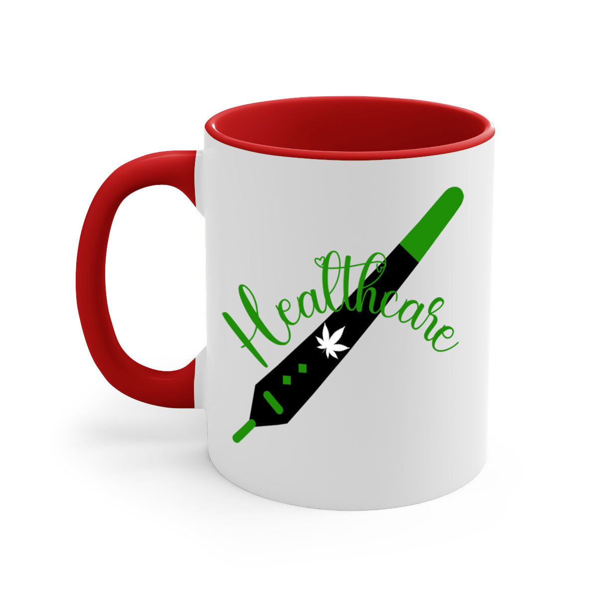 Health care weed 104# Mug featuring a glossy finish, colorful handle, and interior, available in two sizes.